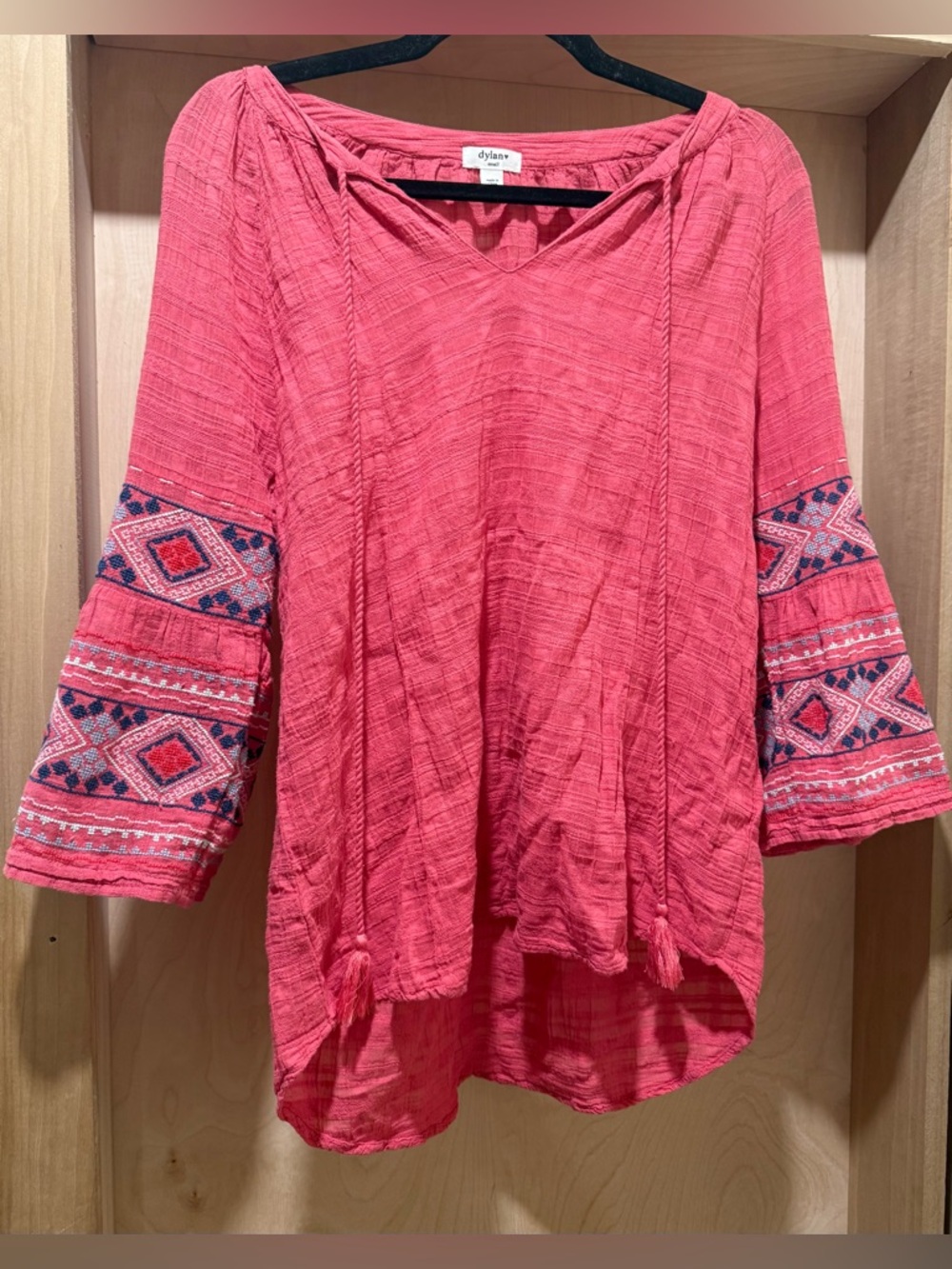 dylan Red Embroidered Boho Peasant Top 100% Cotton Size Small